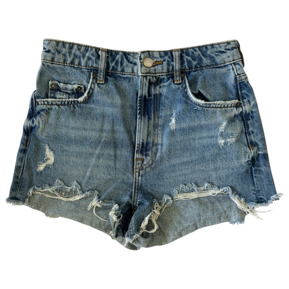Zara Distressed Denim Shorts Size 2 High Rise Raw Hem